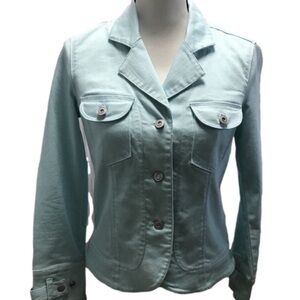 Talbots light blue military style stretch denim jacket 2P